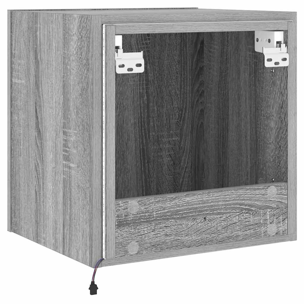 væghængt tv-bord med LED-lys 40,5x35x40 cm grå sonoma-eg