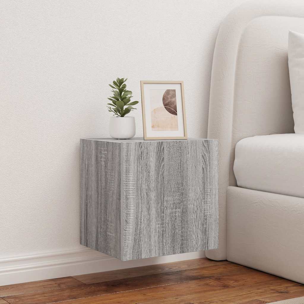 væghængt tv-bord med LED-lys 40,5x35x40 cm grå sonoma-eg