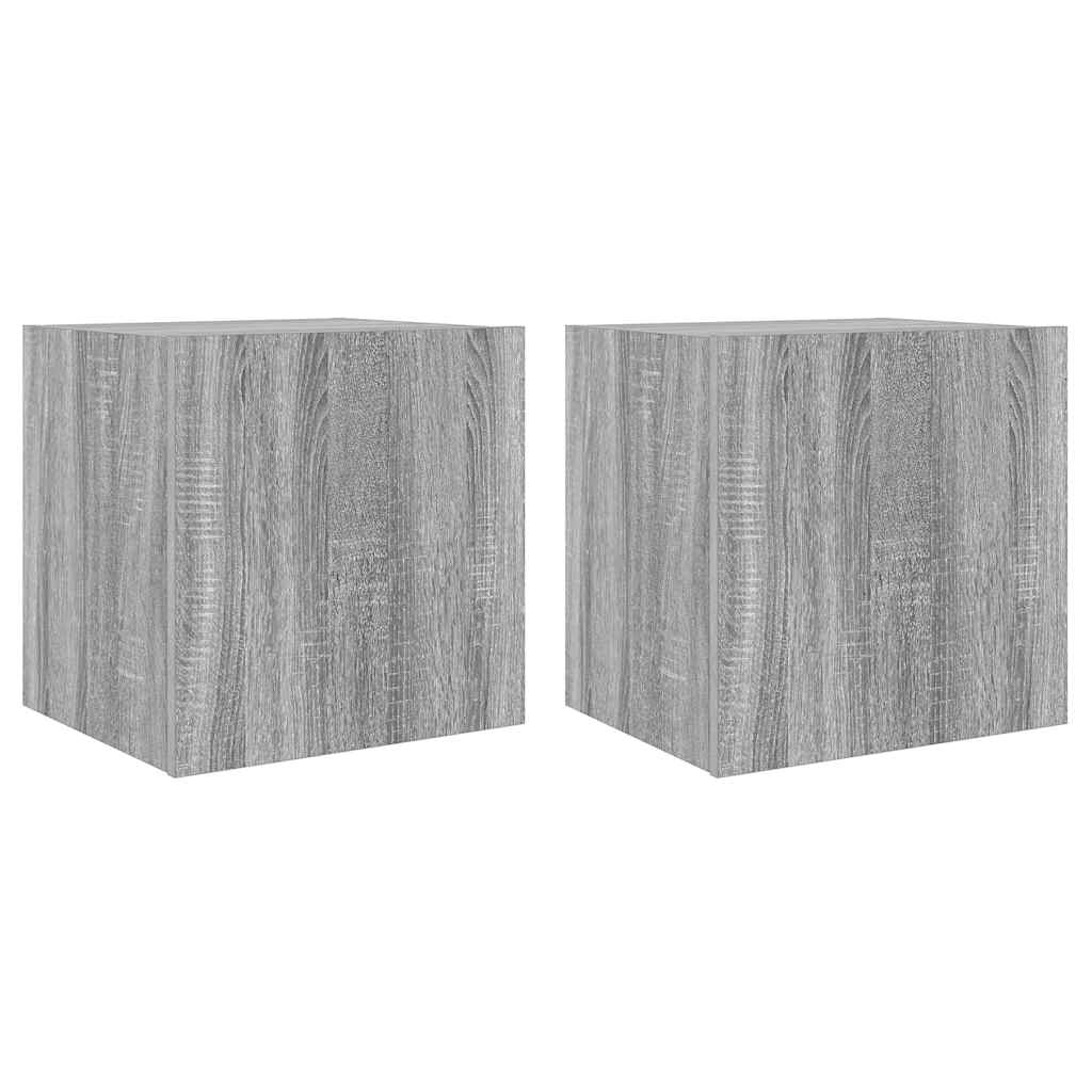 væghængte tv-borde 2 stk. LED-lys 40,5x35x40 cm grå sonoma-eg