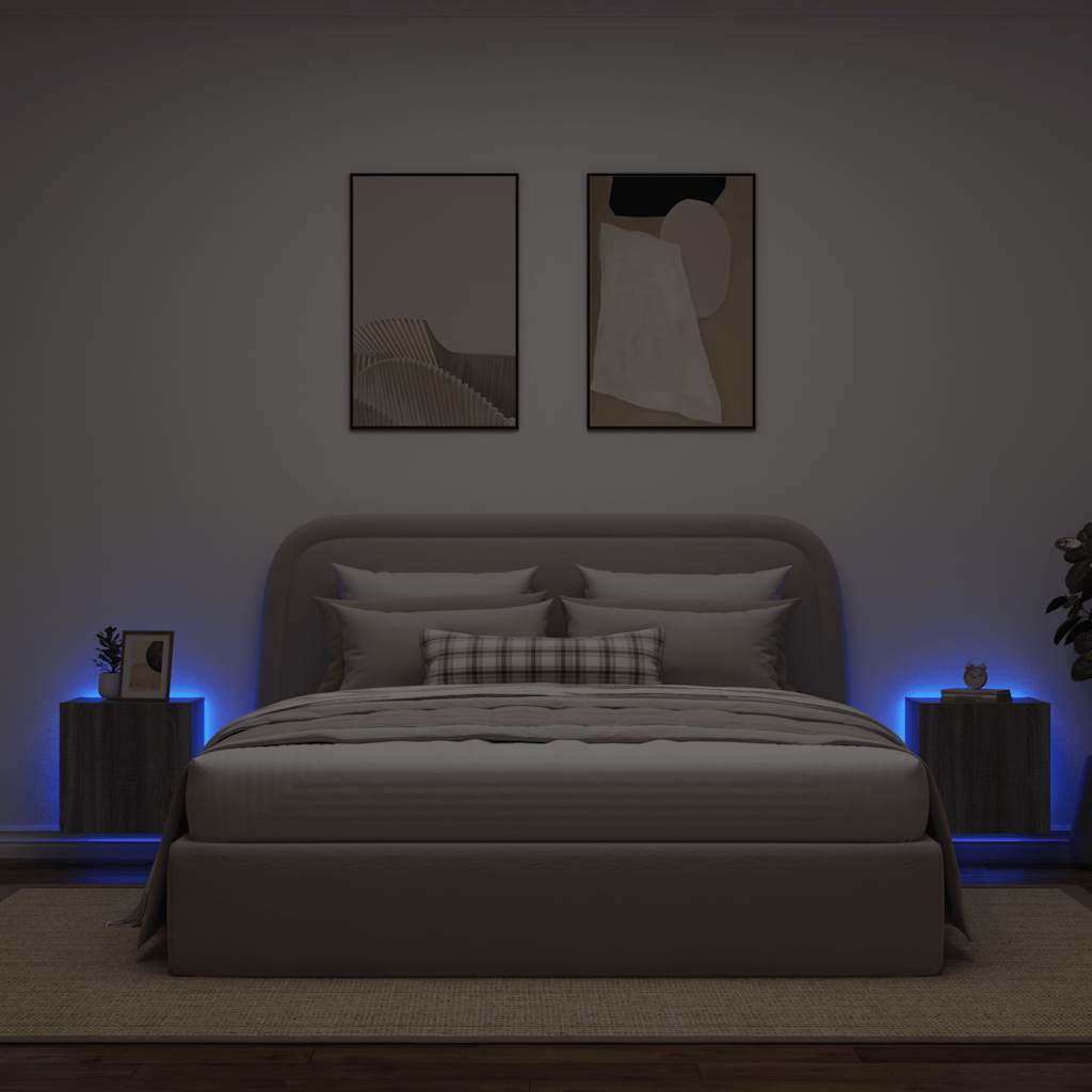 væghængte tv-borde 2 stk. LED-lys 40,5x35x40 cm grå sonoma-eg