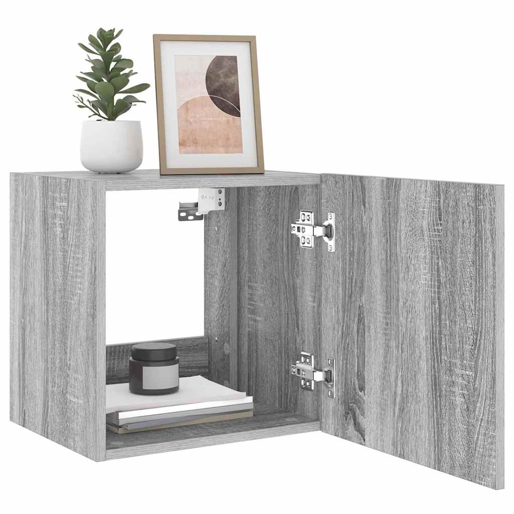 væghængte tv-borde 2 stk. LED-lys 40,5x35x40 cm grå sonoma-eg