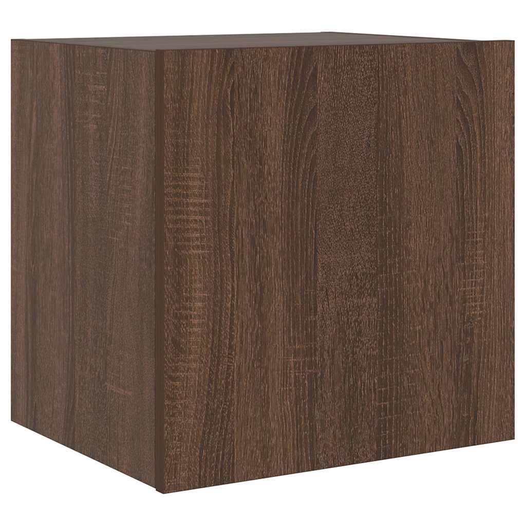 væghængt tv-bord med LED-lys 40,5x35x40 cm brun egetræsfarve