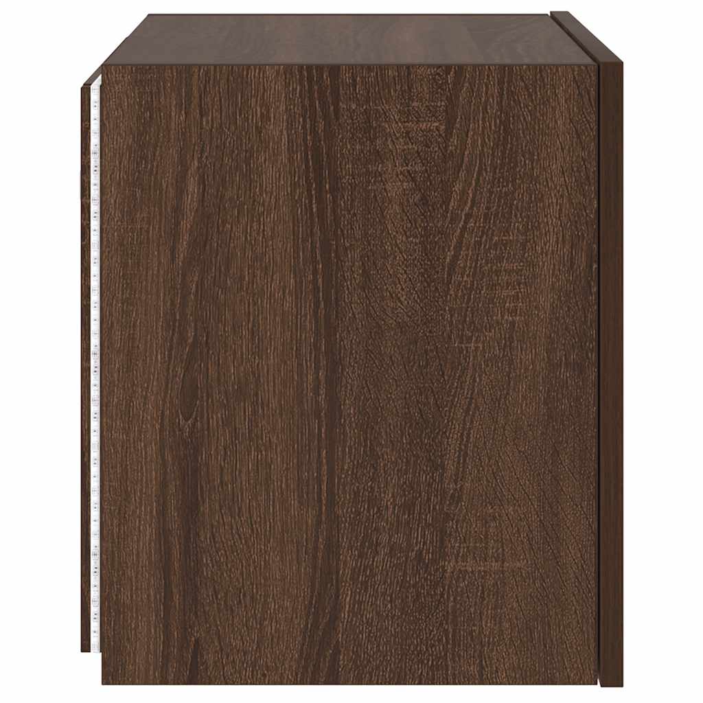 væghængt tv-bord med LED-lys 40,5x35x40 cm brun egetræsfarve