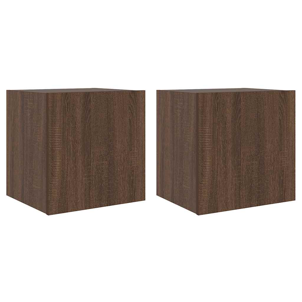væghængte tv-borde 2 stk. med LED-lys 40,5x35x40 cm brunt eg