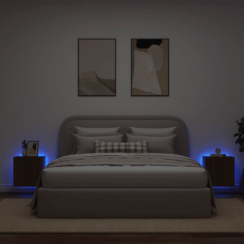 væghængte tv-borde 2 stk. med LED-lys 40,5x35x40 cm brunt eg