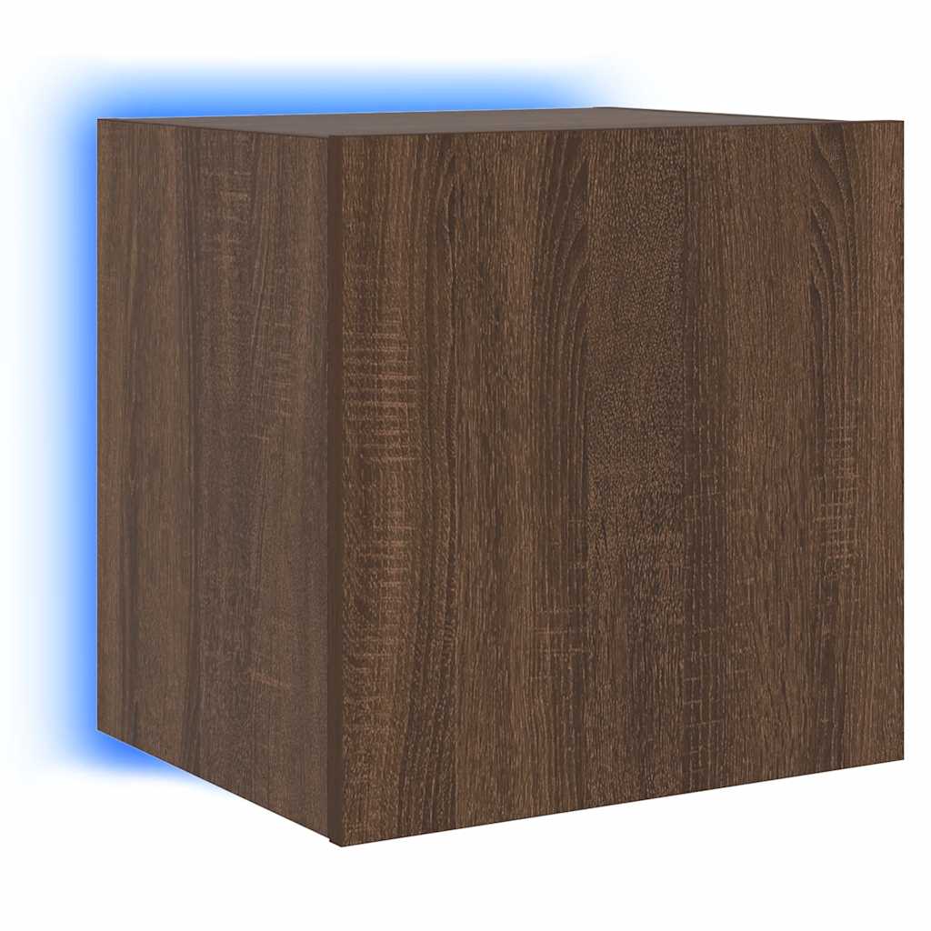 væghængte tv-borde 2 stk. med LED-lys 40,5x35x40 cm brunt eg