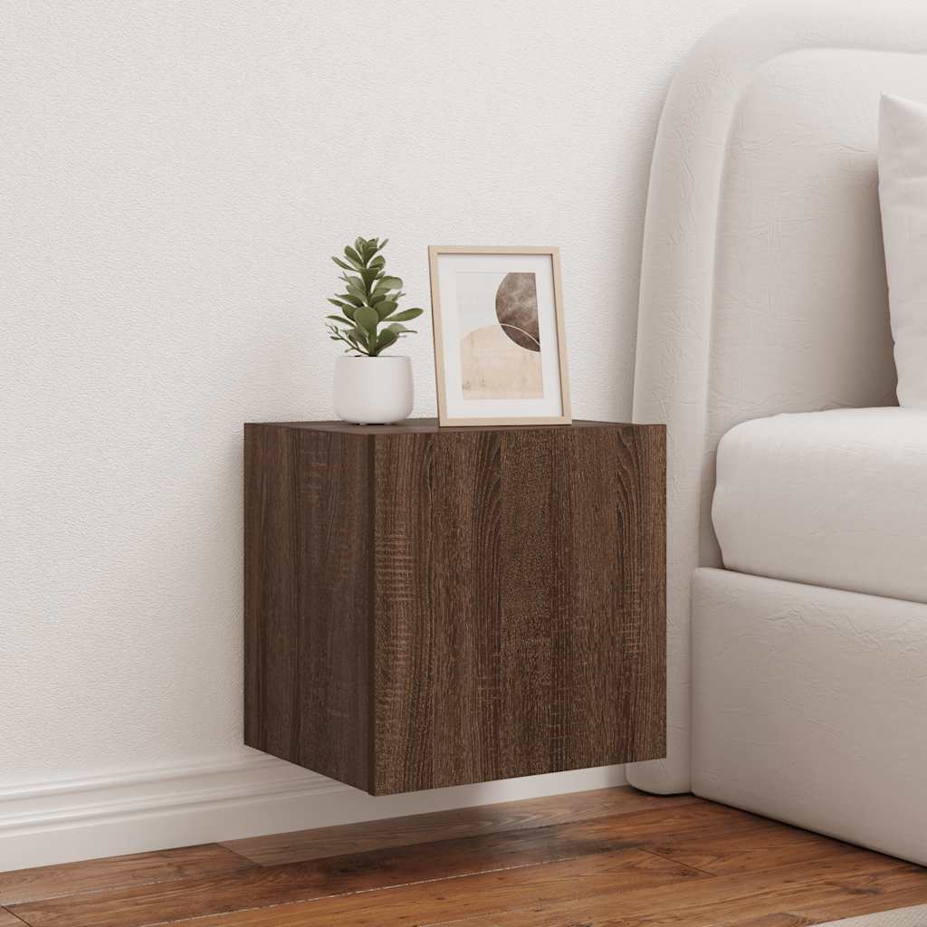 væghængte tv-borde 2 stk. med LED-lys 40,5x35x40 cm brunt eg