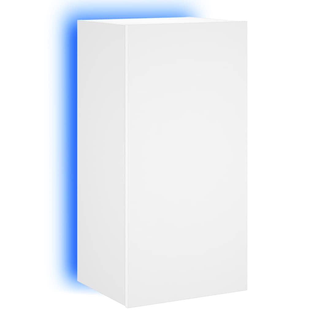 væghængt tv-bord med LED-lys 40,5x35x80 cm hvid