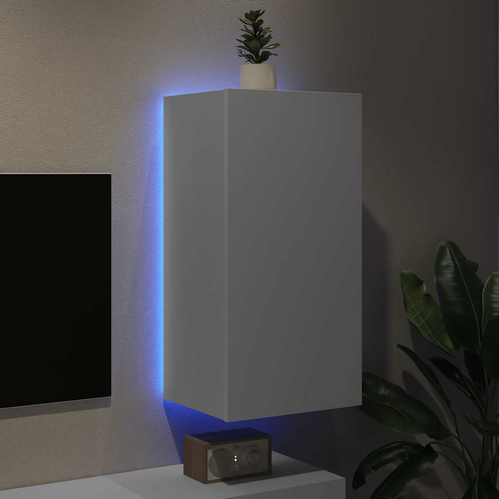 væghængt tv-bord med LED-lys 40,5x35x80 cm hvid