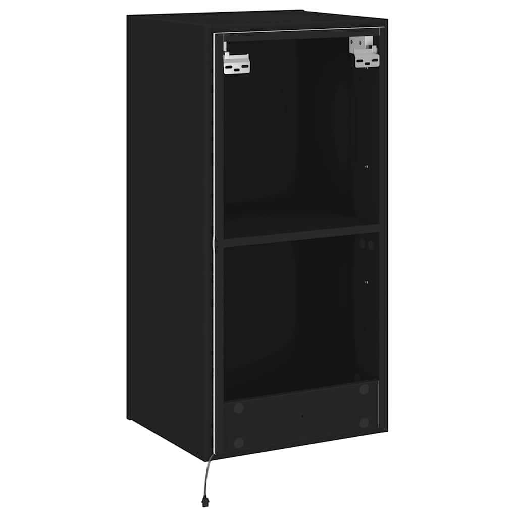 væghængt tv-bord med LED-lys 40,5x35x80 cm sort