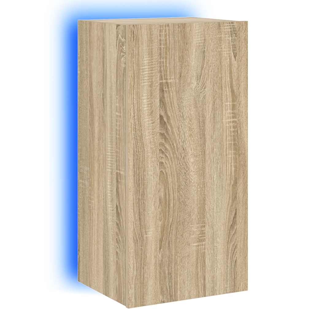 væghængt tv-bord med LED-lys 40,5x35x80 cm sonoma-eg