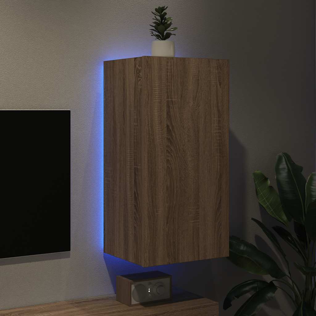 væghængt tv-bord med LED-lys 40,5x35x80 cm sonoma-eg