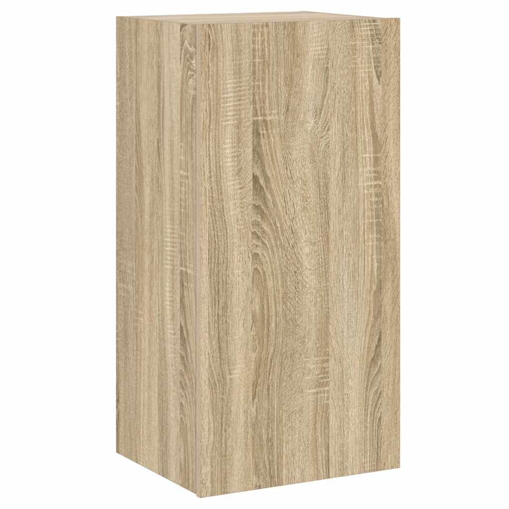 væghængt tv-bord med LED-lys 40,5x35x80 cm sonoma-eg