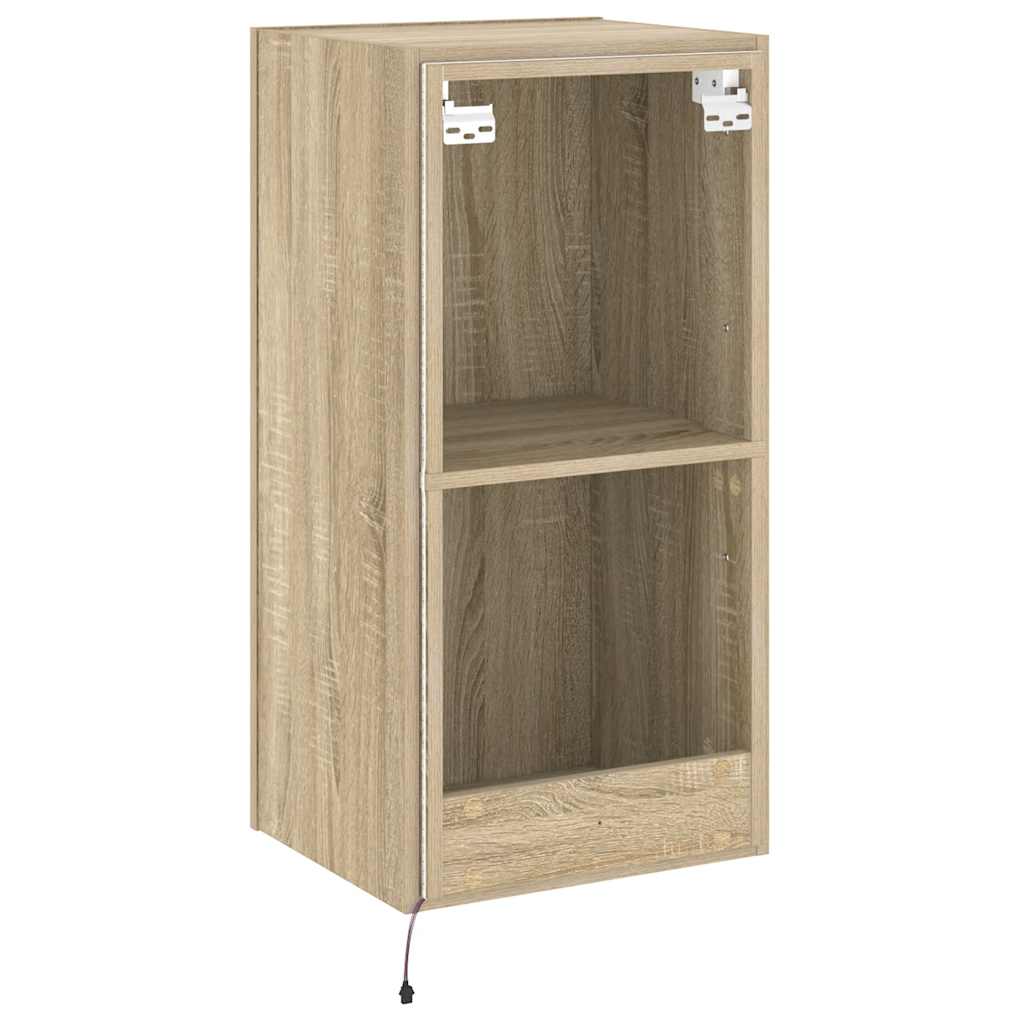væghængt tv-bord med LED-lys 40,5x35x80 cm sonoma-eg