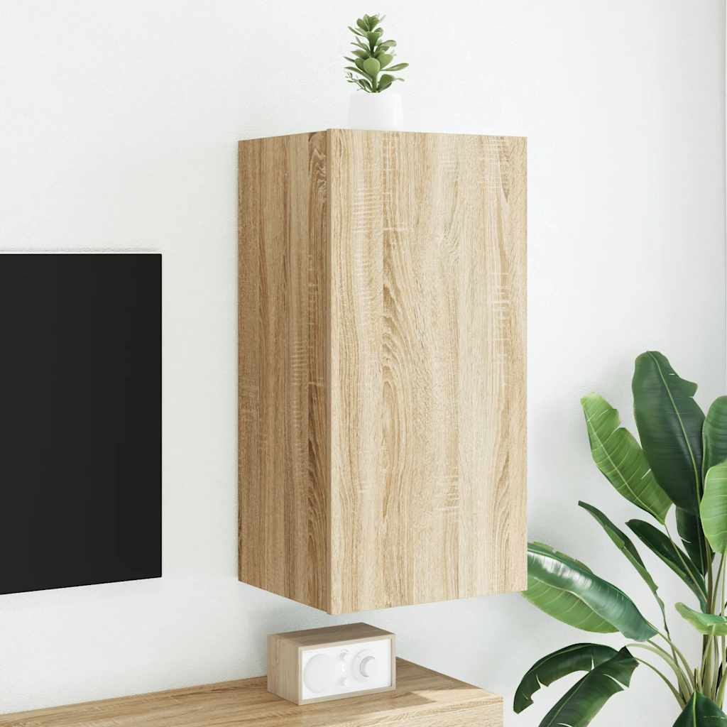 væghængt tv-bord med LED-lys 40,5x35x80 cm sonoma-eg