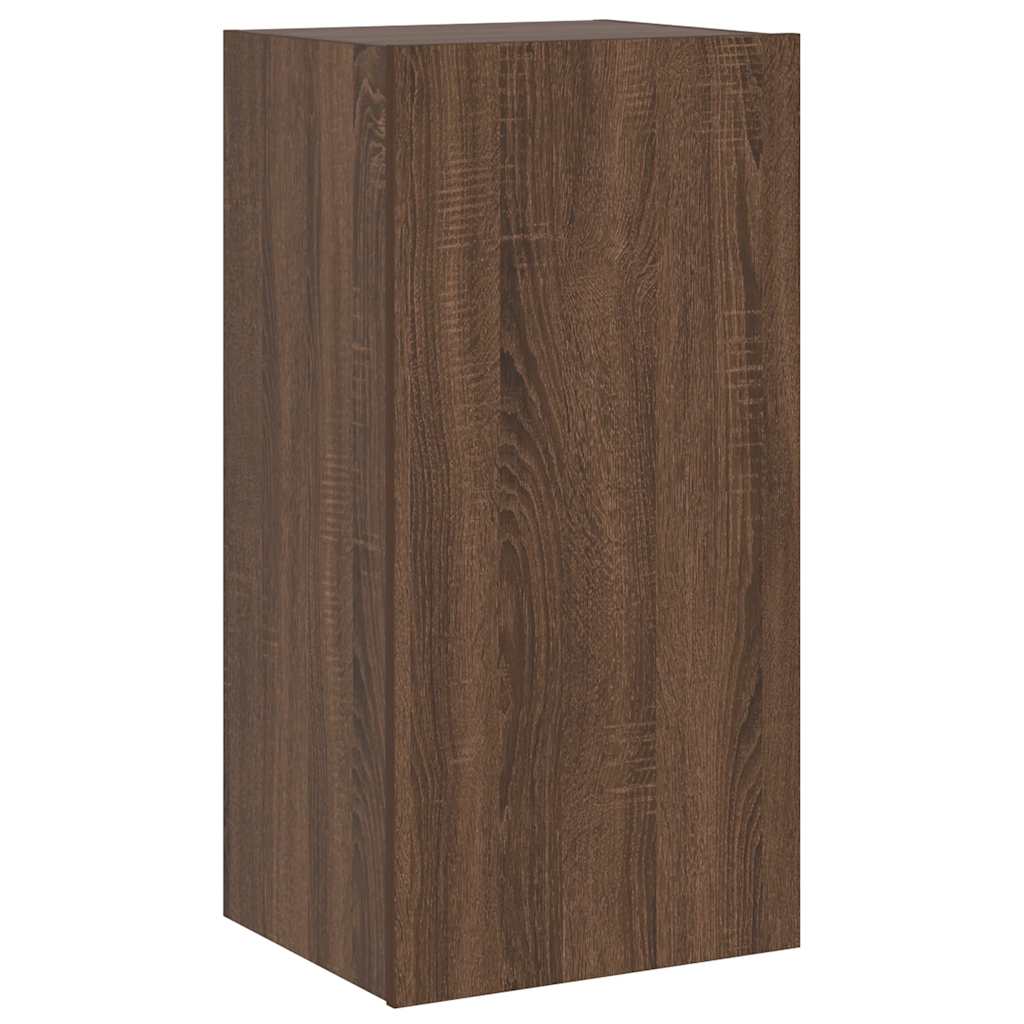 væghængt tv-bord med LED-lys 40,5x35x80 cm brun egetræsfarve