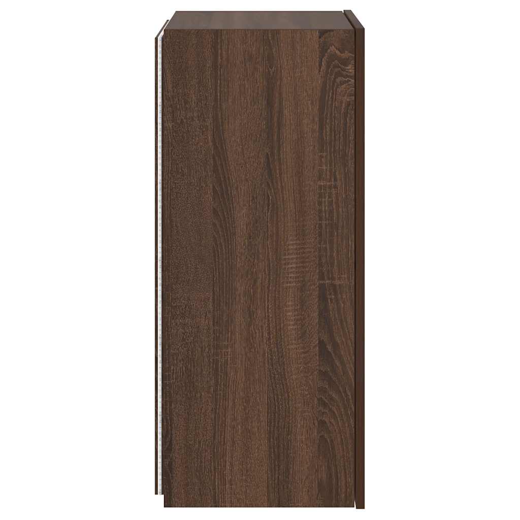 væghængt tv-bord med LED-lys 40,5x35x80 cm brun egetræsfarve