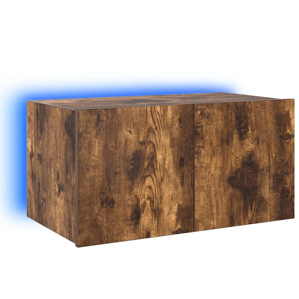 væghængt tv-bord med LED-lys 60x35x31 cm røget egetræsfarve