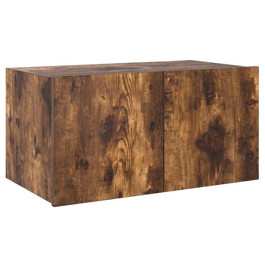 væghængt tv-bord med LED-lys 60x35x31 cm røget egetræsfarve