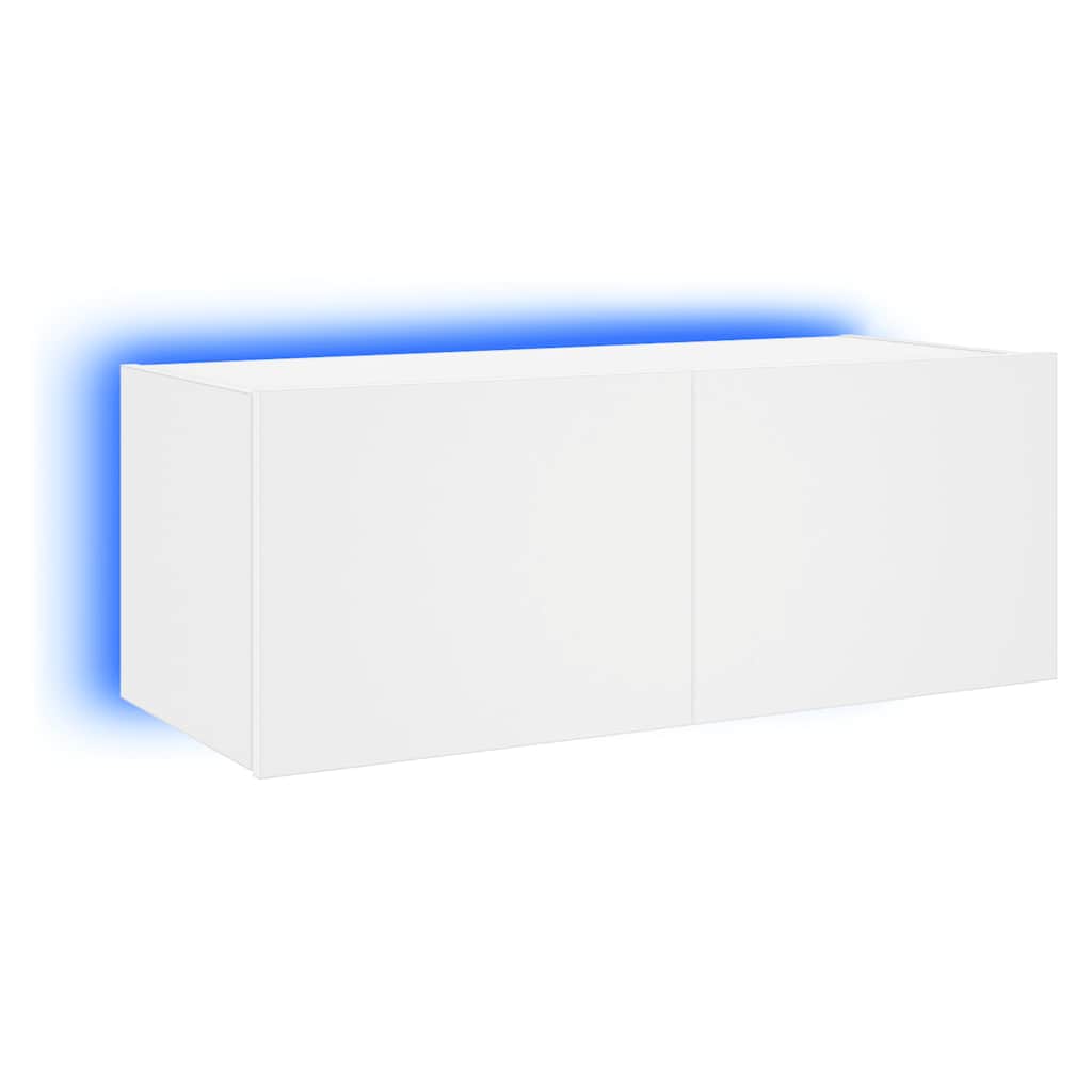 væghængt tv-bord med LED-lys 80x35x31 cm hvid