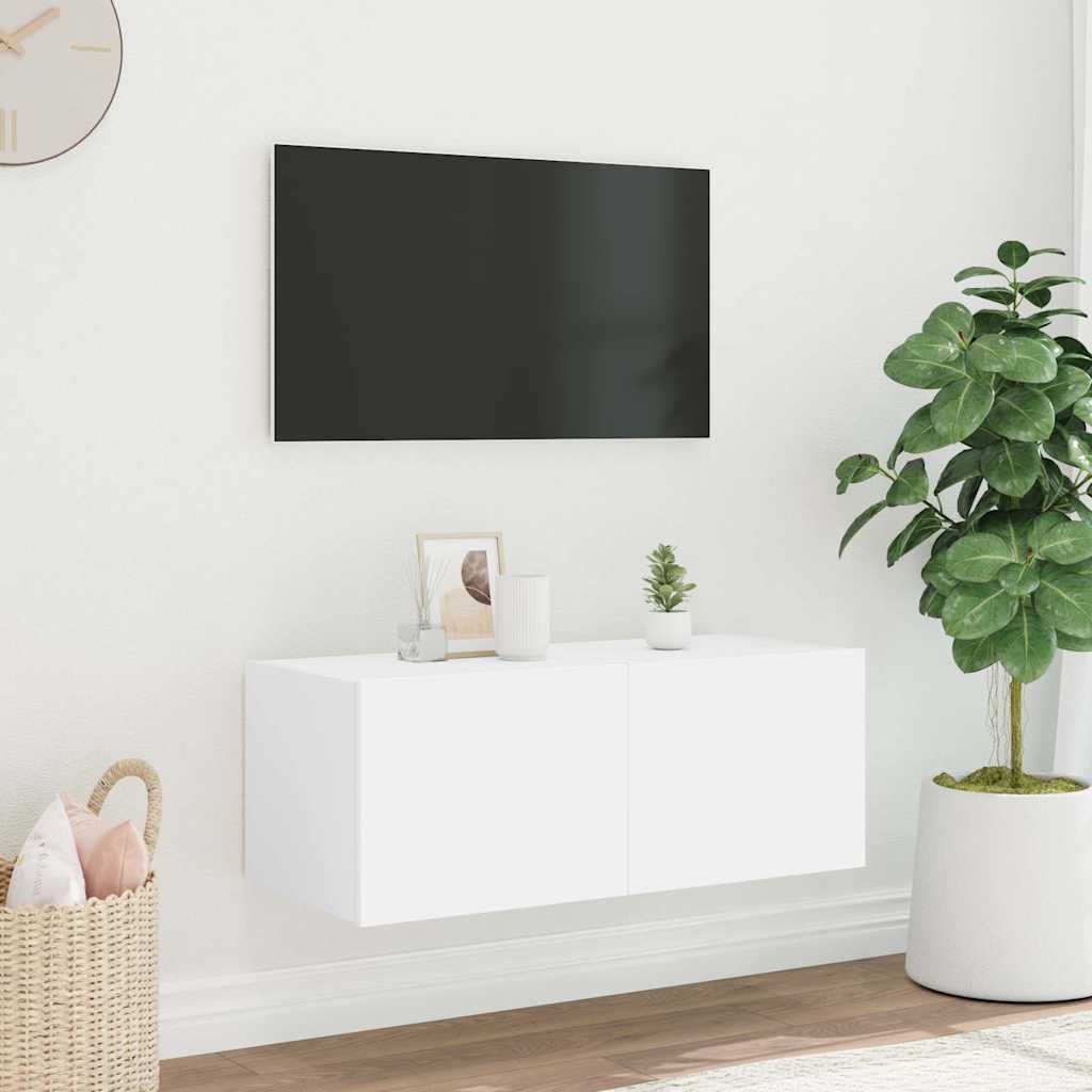 væghængt tv-bord med LED-lys 80x35x31 cm hvid