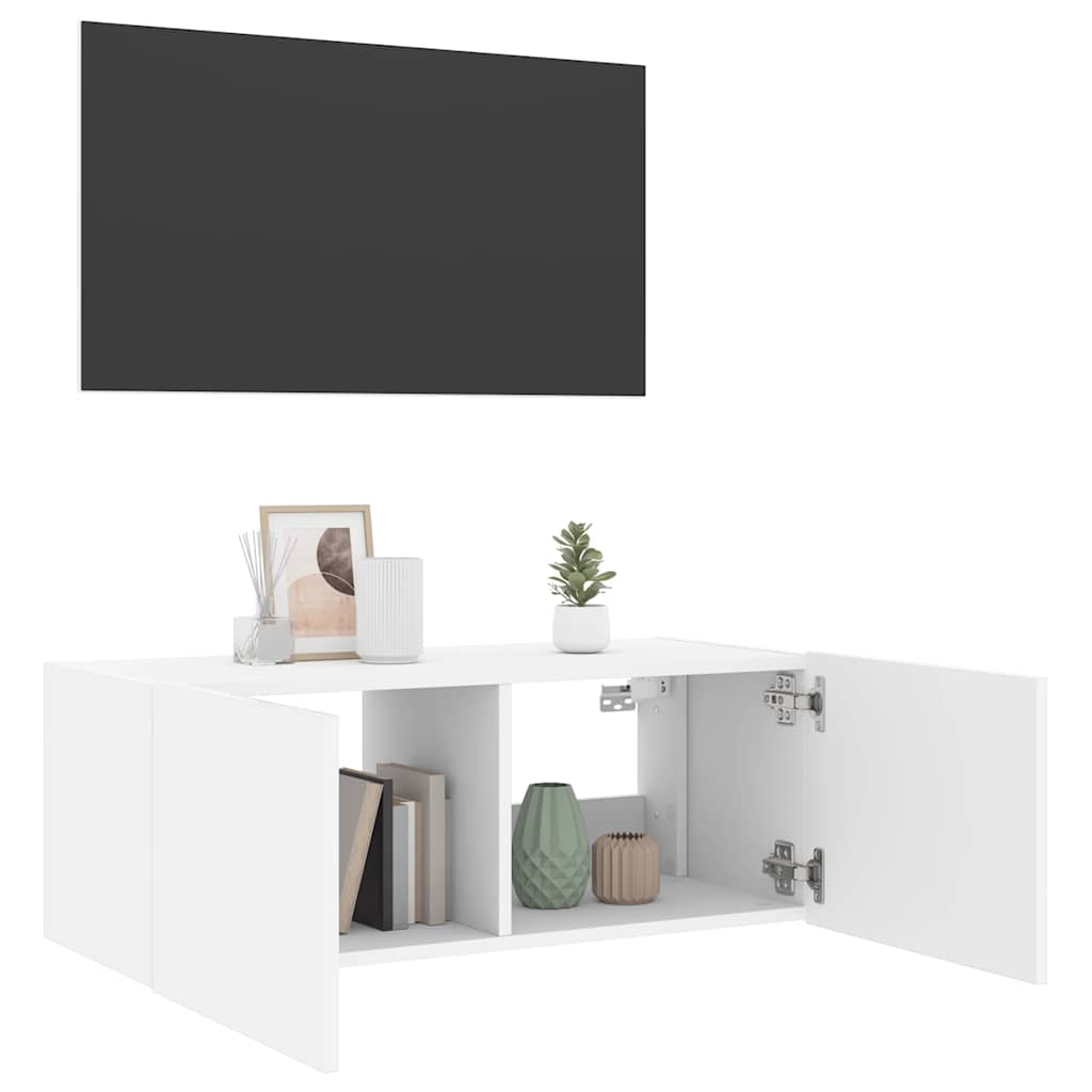 væghængt tv-bord med LED-lys 80x35x31 cm hvid