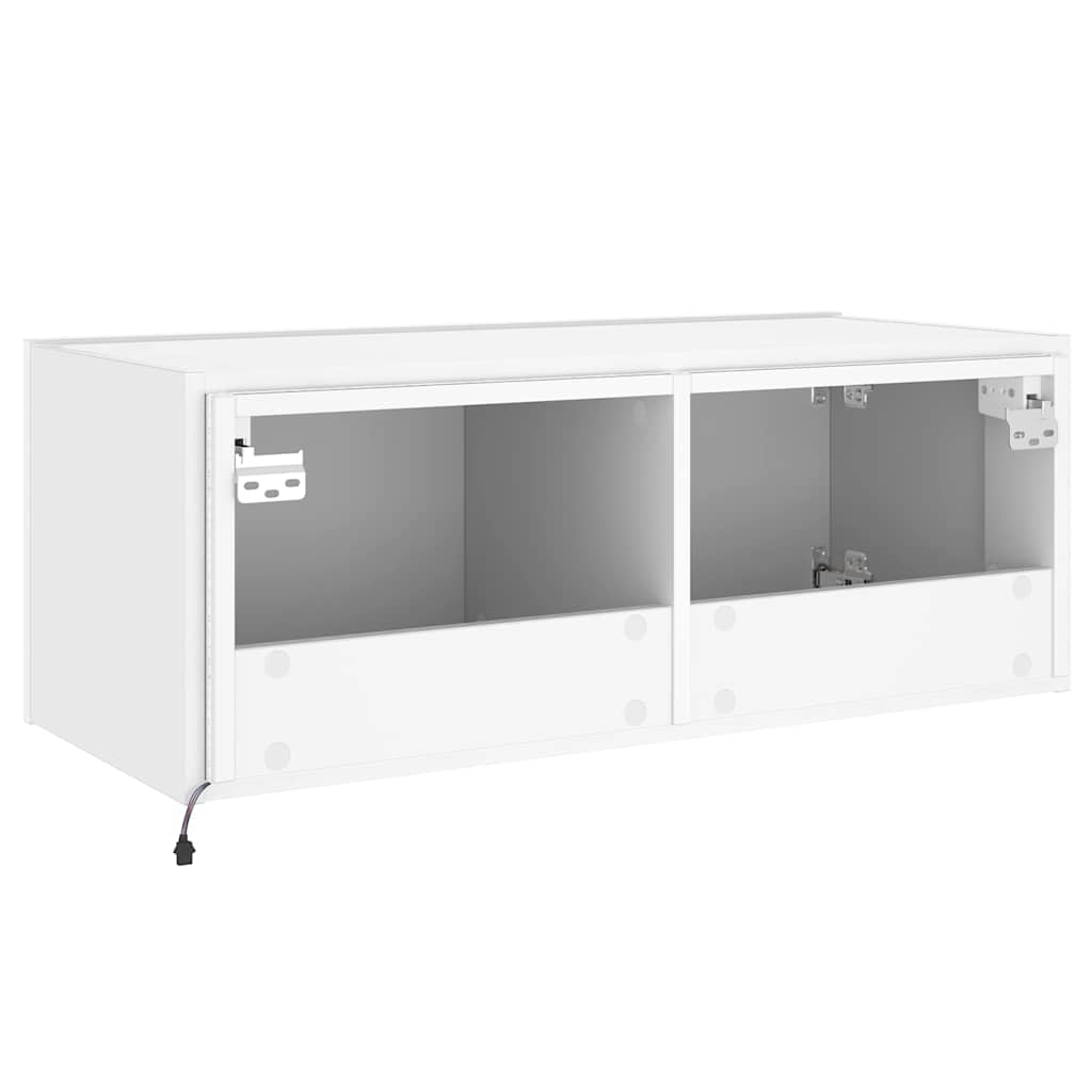 væghængt tv-bord med LED-lys 80x35x31 cm hvid