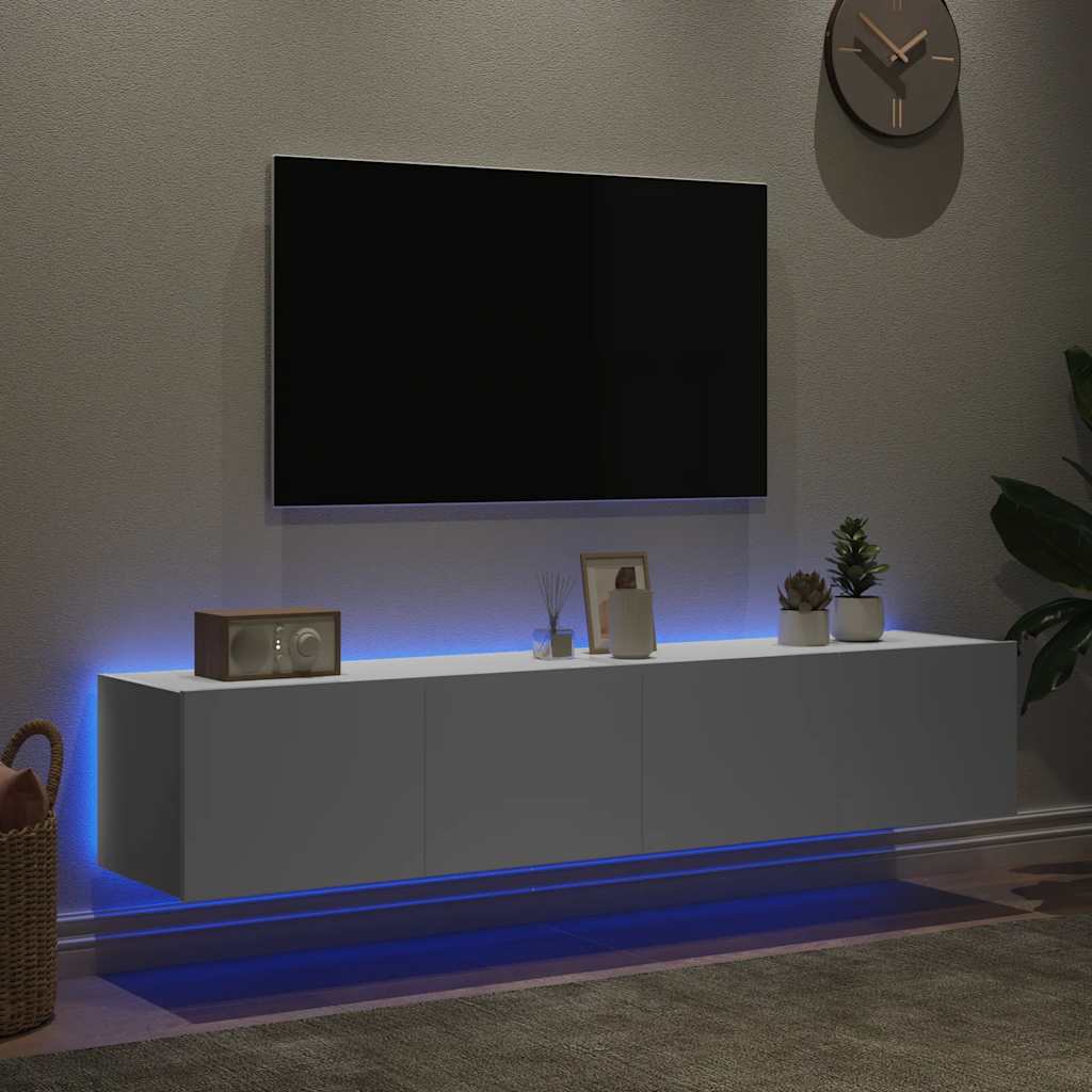 væghængte tv-borde 2 stk. med LED-lys 80x35x31 cm hvid