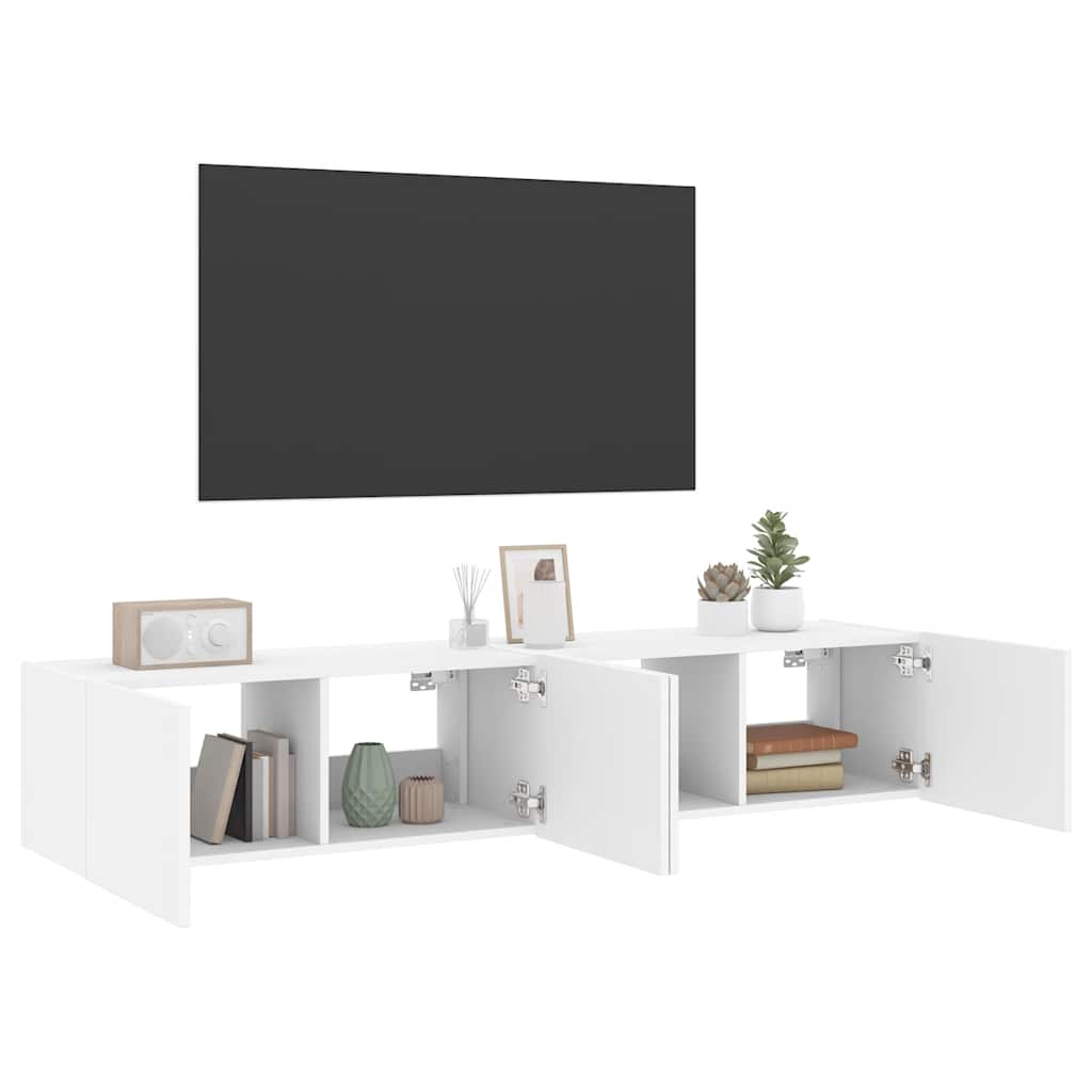 væghængte tv-borde 2 stk. med LED-lys 80x35x31 cm hvid
