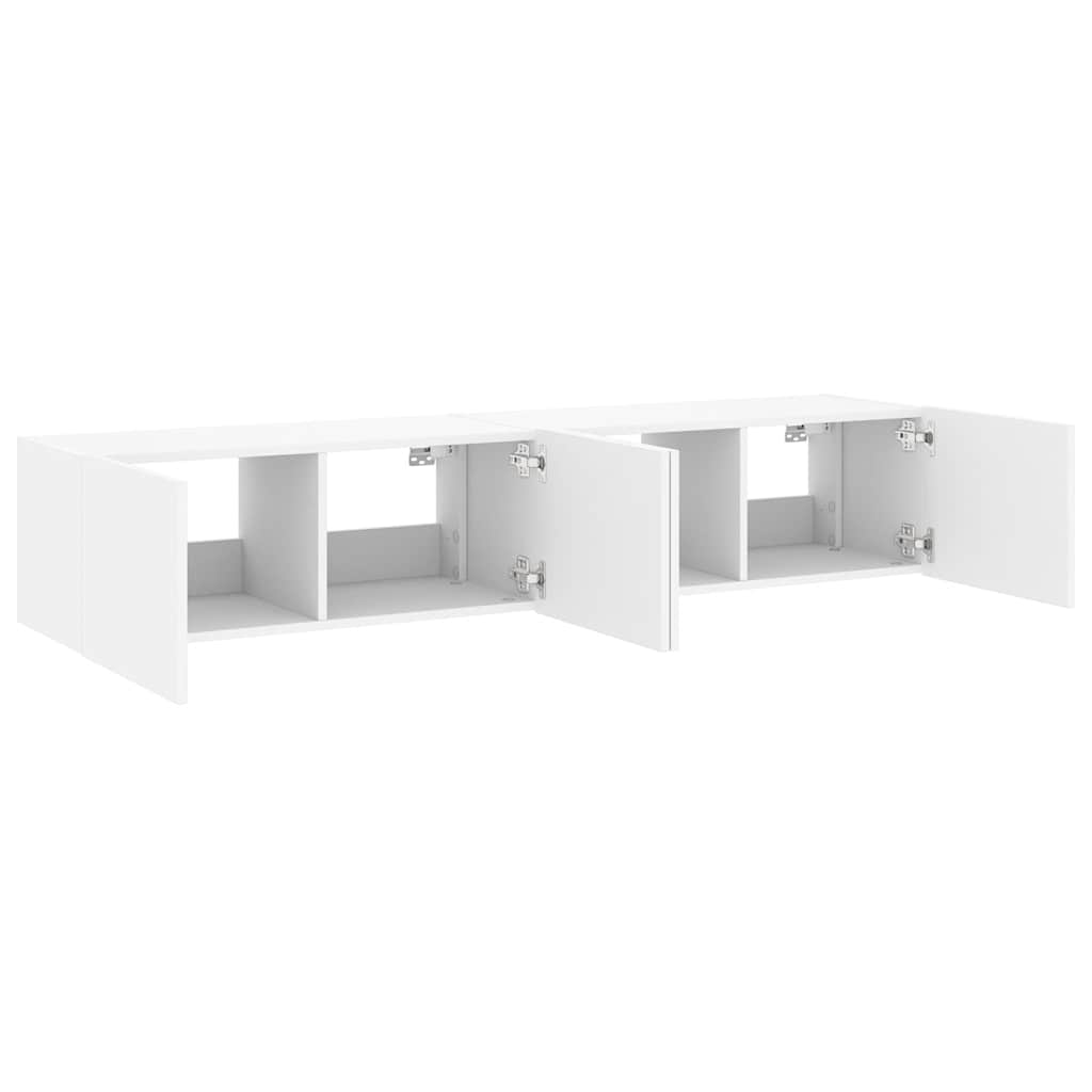 væghængte tv-borde 2 stk. med LED-lys 80x35x31 cm hvid