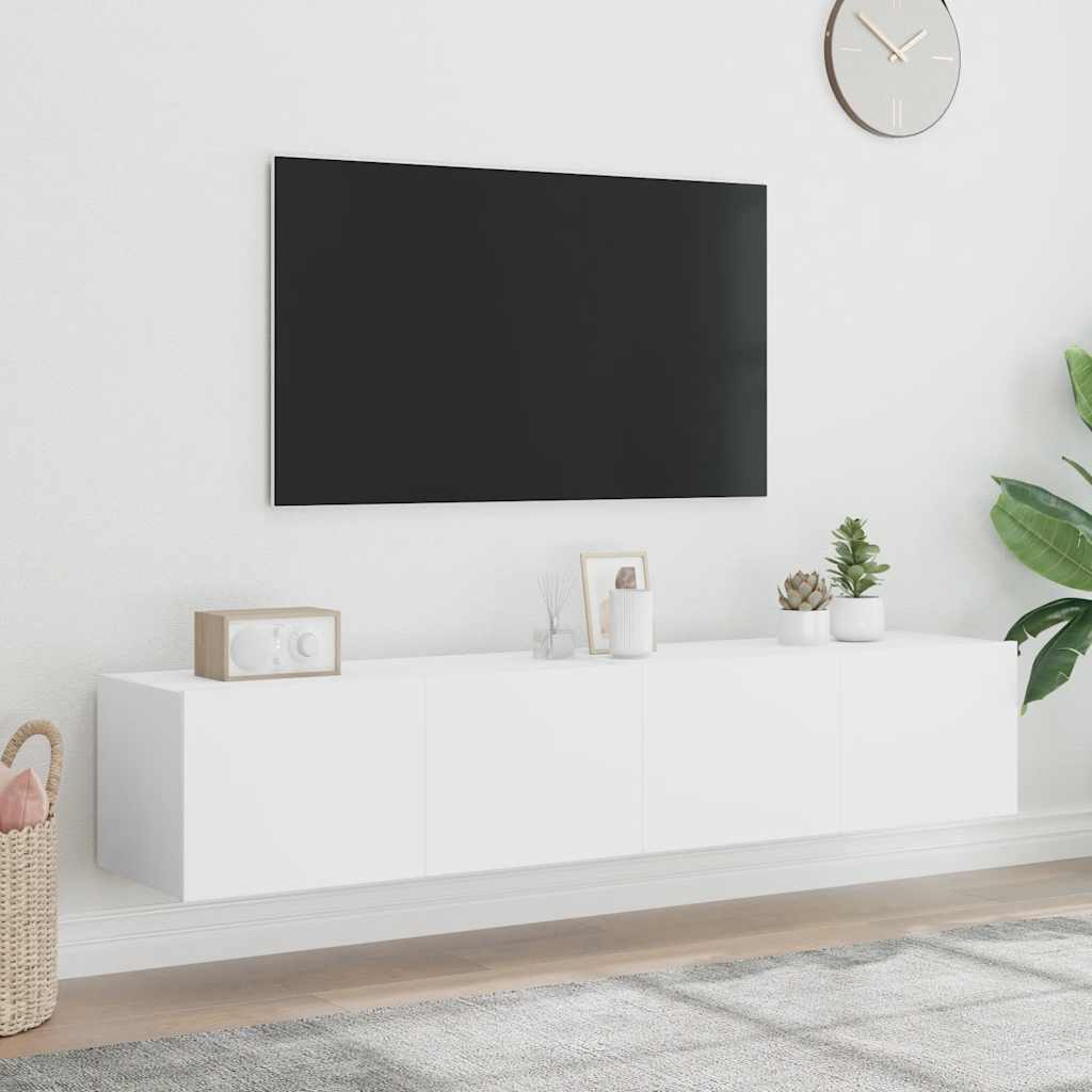 væghængte tv-borde 2 stk. med LED-lys 80x35x31 cm hvid