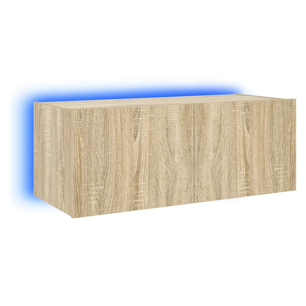 væghængt tv-bord med LED-lys 80x35x31 cm sonoma-eg