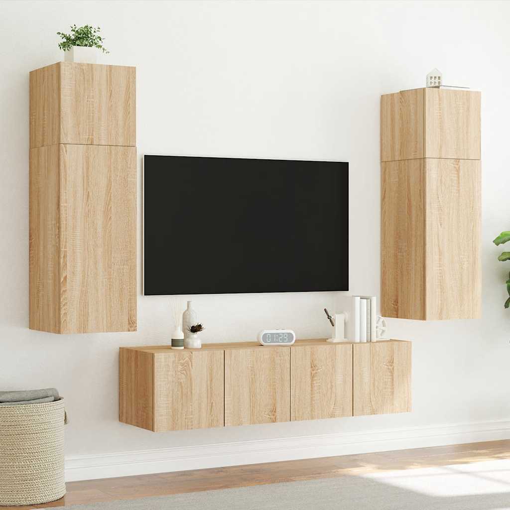 væghængt tv-bord med LED-lys 80x35x31 cm sonoma-eg