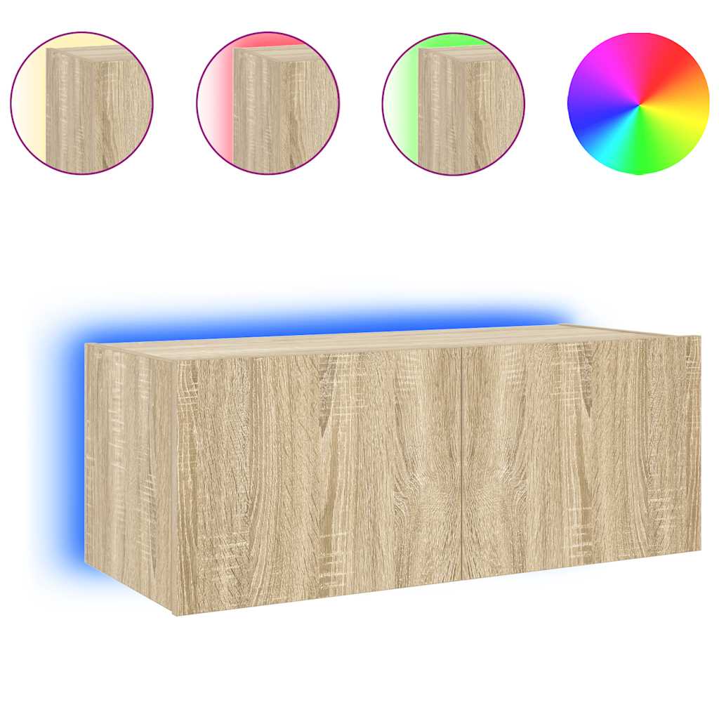 væghængt tv-bord med LED-lys 80x35x31 cm sonoma-eg