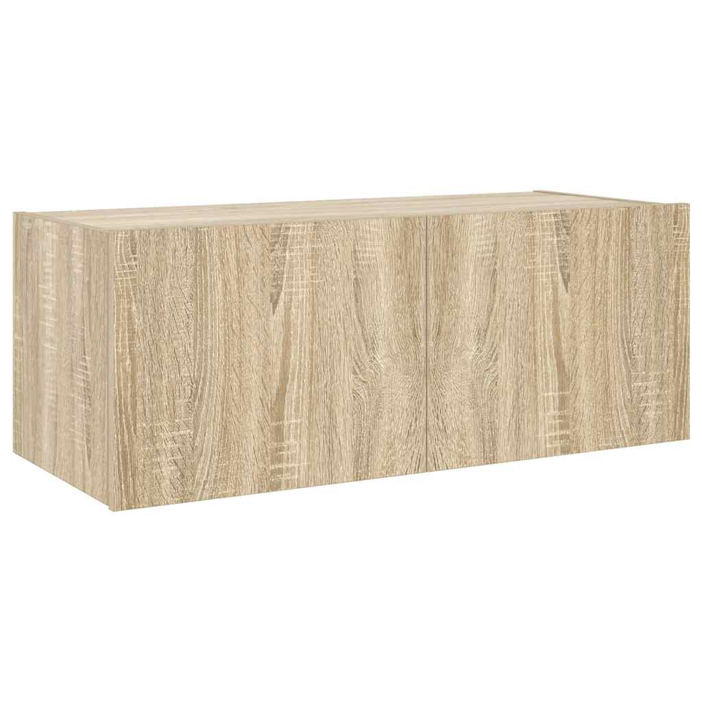 væghængt tv-bord med LED-lys 80x35x31 cm sonoma-eg