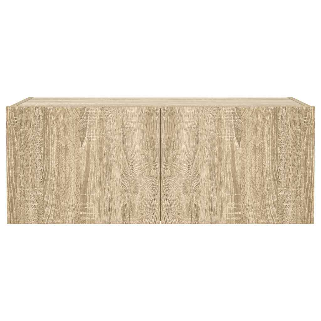 væghængt tv-bord med LED-lys 80x35x31 cm sonoma-eg