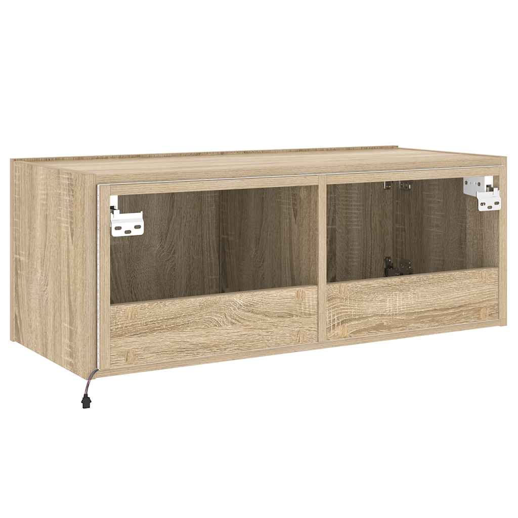 væghængt tv-bord med LED-lys 80x35x31 cm sonoma-eg
