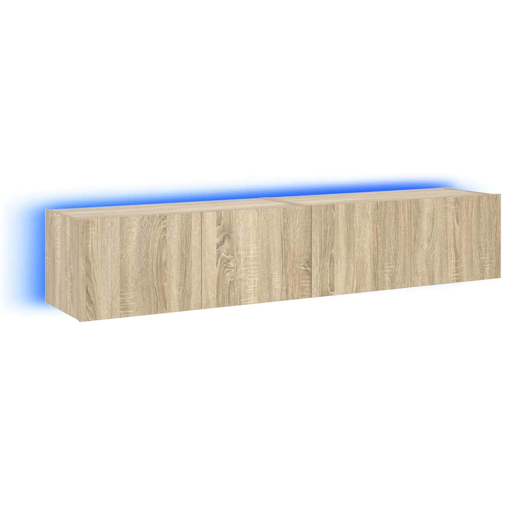 væghængte tv-borde 2 stk. med LED-lys 80x35x31 cm sonoma-eg