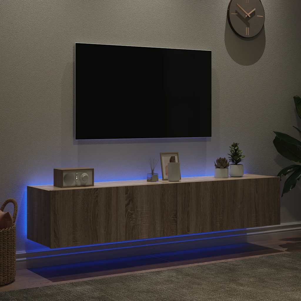 væghængte tv-borde 2 stk. med LED-lys 80x35x31 cm sonoma-eg