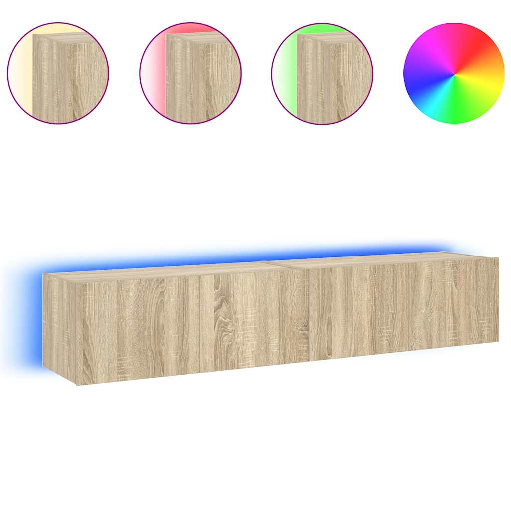væghængte tv-borde 2 stk. med LED-lys 80x35x31 cm sonoma-eg