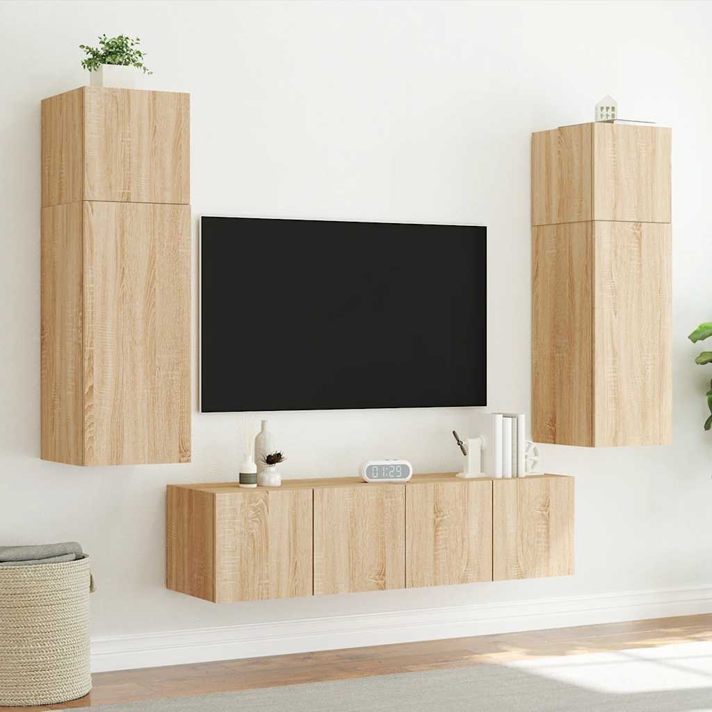 væghængte tv-borde 2 stk. med LED-lys 80x35x31 cm sonoma-eg