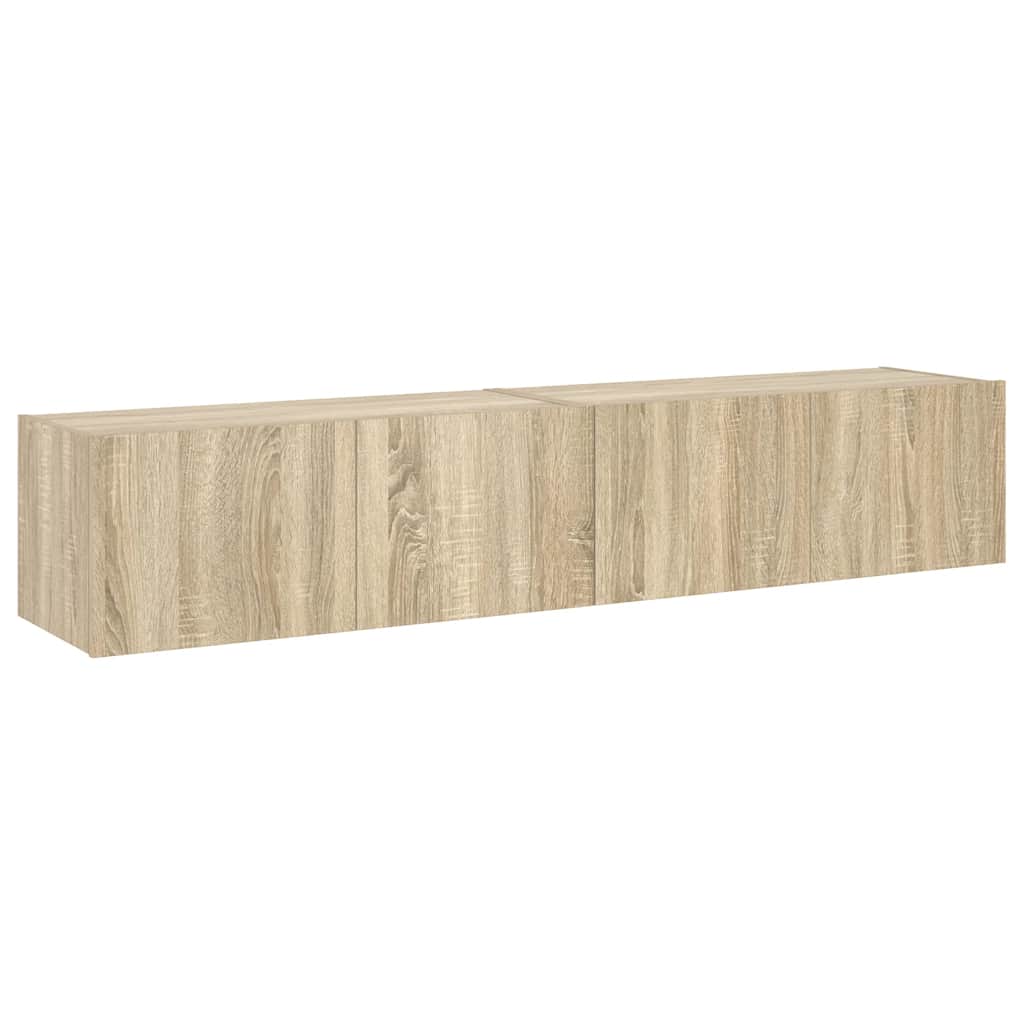 væghængte tv-borde 2 stk. med LED-lys 80x35x31 cm sonoma-eg
