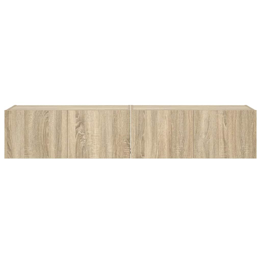 væghængte tv-borde 2 stk. med LED-lys 80x35x31 cm sonoma-eg