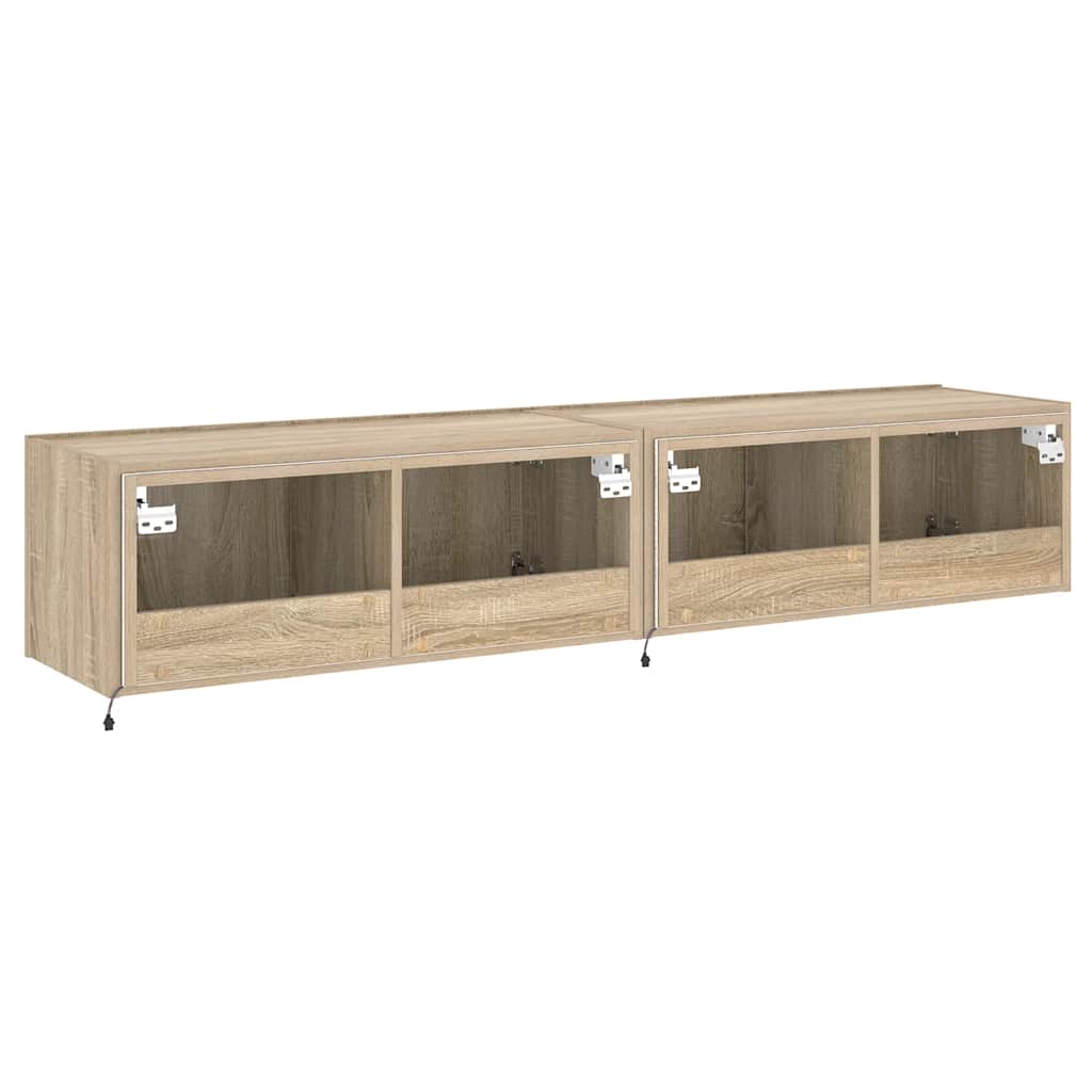 væghængte tv-borde 2 stk. med LED-lys 80x35x31 cm sonoma-eg