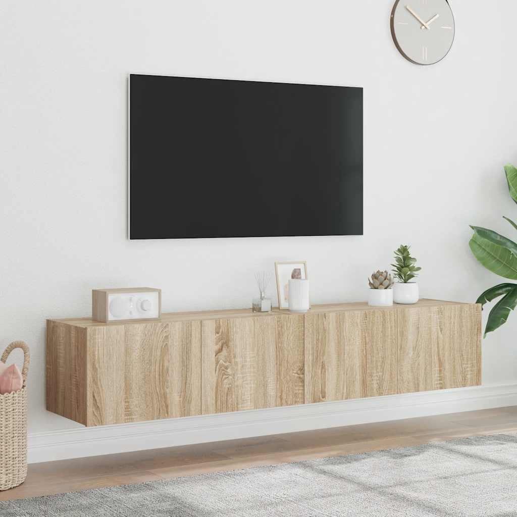 væghængte tv-borde 2 stk. med LED-lys 80x35x31 cm sonoma-eg