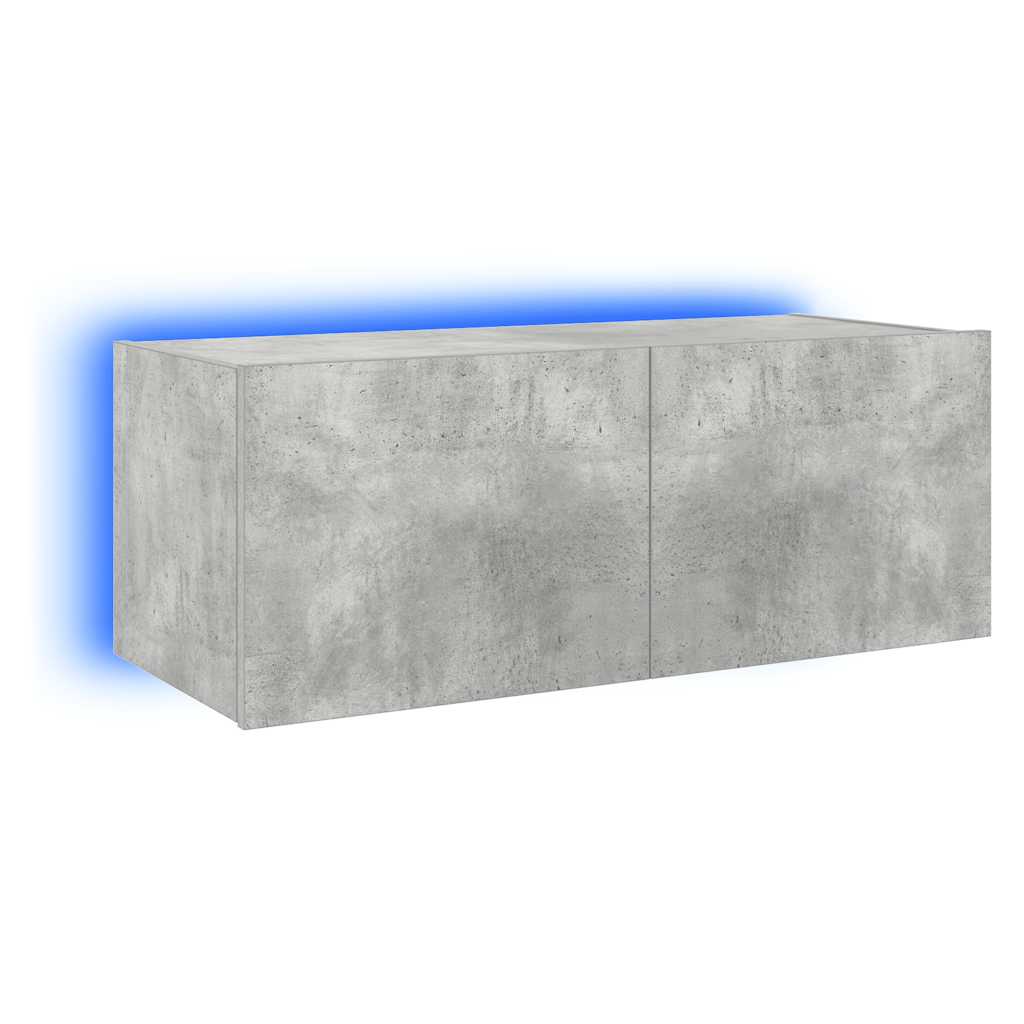 væghængt tv-bord med LED-lys 80x35x31 cm betongrå
