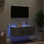 væghængt tv-bord med LED-lys 80x35x31 cm betongrå