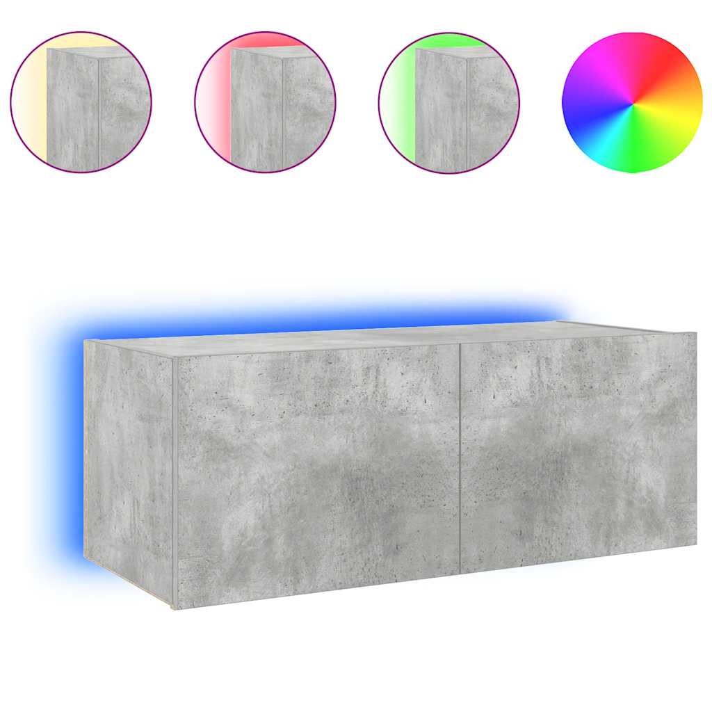 væghængt tv-bord med LED-lys 80x35x31 cm betongrå
