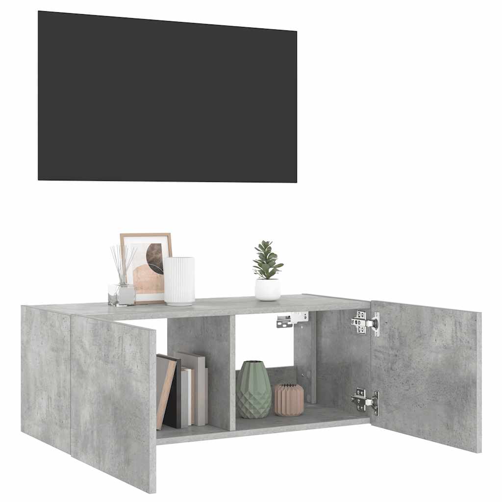 væghængt tv-bord med LED-lys 80x35x31 cm betongrå