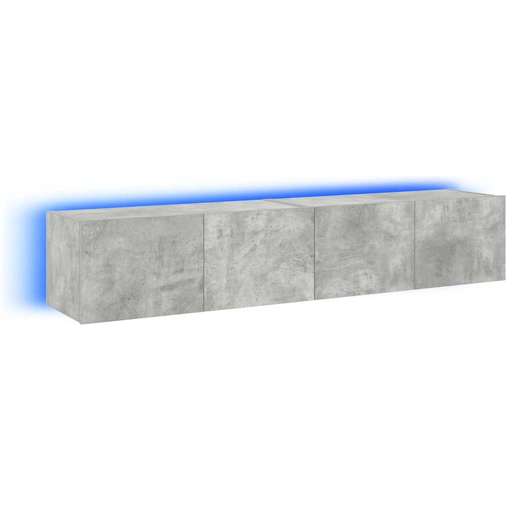væghængte tv-borde 2 stk. med LED-lys 80x35x31 cm betongrå